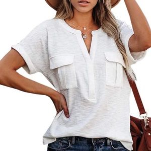 APRAW Womens Casual Ribbed Henley V Neck Blouse